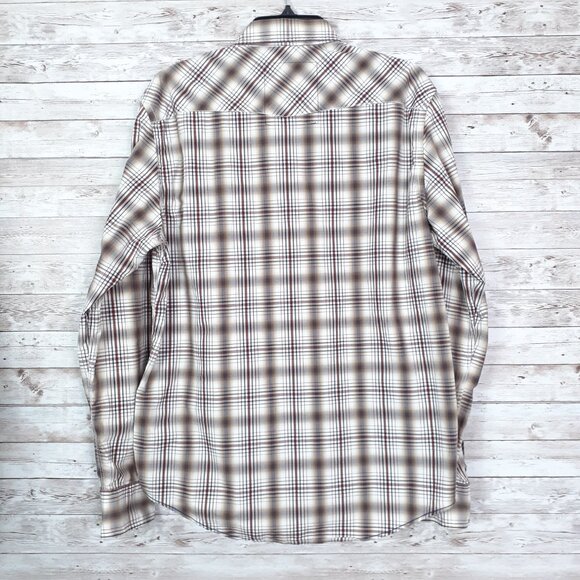 American Eagle Mens Pearl Snap Shirt  M Vintage Fit Brown Plaid Cotton 838 - Picture 2 of 5